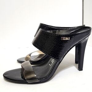 CALVIN KLEIN Shayna PVC High Heel Mules 10‎ Black NWOB